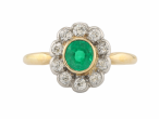 18ct Gold Emerald and Diamond Daisy Cluster Ring