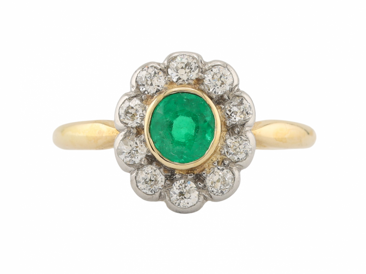 18ct Gold Emerald and Diamond Daisy Cluster Ring