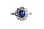 Platinum Sapphire and Diamond Cluster Ring