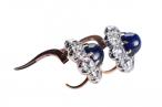 18ct Gold and Silver Cabochon Sapphire and Diamond Cluster Earrings