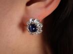18ct Gold and Silver Cabochon Sapphire and Diamond Cluster Earrings