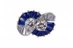 Platinum Diamond and Sapphire Toi et Moi Ring by Oscar Heyman