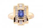 18K YELLOW GOLD SAPPHIRE AND DIAMOND RING