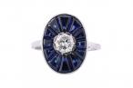 18ct White Gold Art Deco Sapphire and Diamond Target Ring