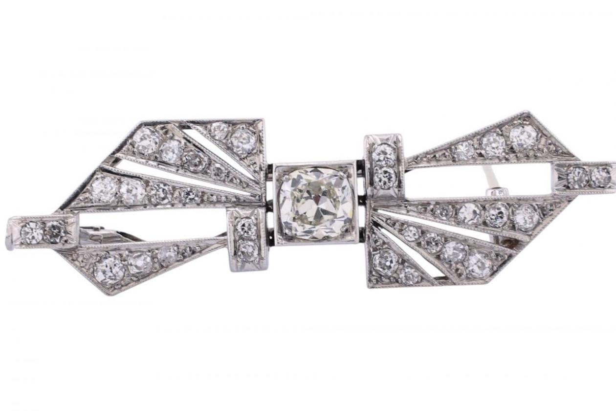 Platinum Art Deco Diamond Bow Brooch
