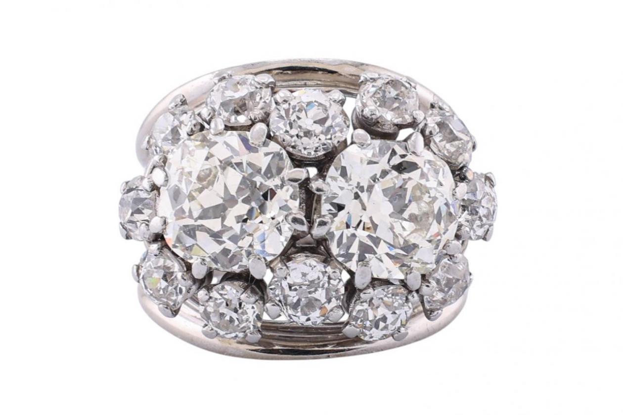 18ct White Gold Diamond Bombé Ring