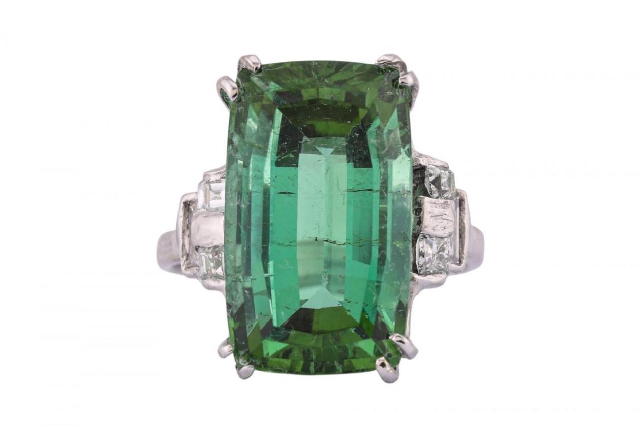 18ct White Gold Lagoon Tourmaline and Diamond Ring
