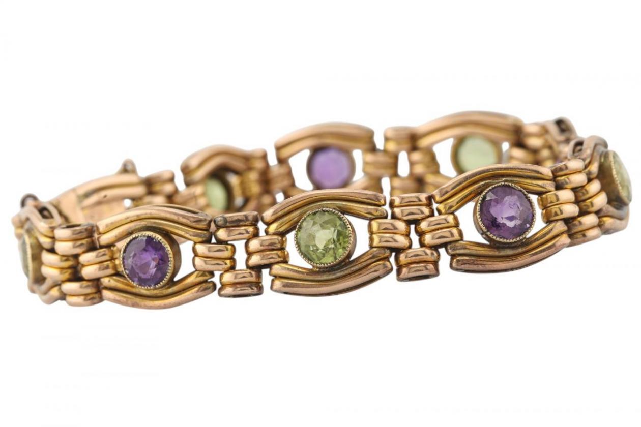Gold suffragette gemstone bracelet