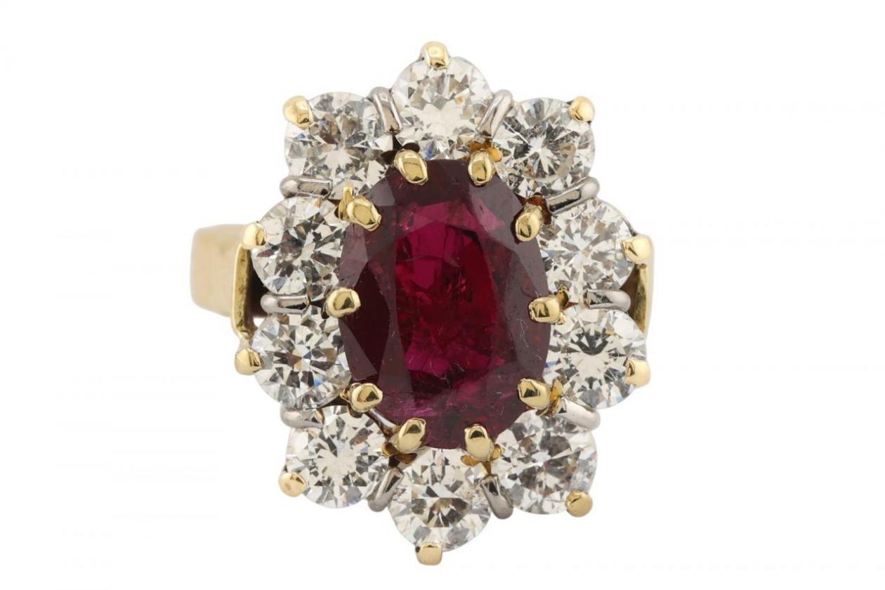 Ruby and diamond cluster