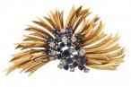 Gold, sapphire and diamond brooch