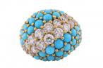 18kt Gold Turquoise and Diamond Bombé Ring