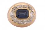 Vintage Oval Sapphire And Diamond Signet Style Cluster Ring In Yellow Gold