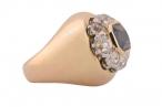 Vintage Oval Sapphire And Diamond Signet Style Cluster Ring In Yellow Gold