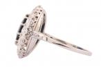 Edwardian Platinum Oval Sapphire & Diamond Cluster Ring