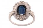 Edwardian Platinum Oval Sapphire & Diamond Cluster Ring