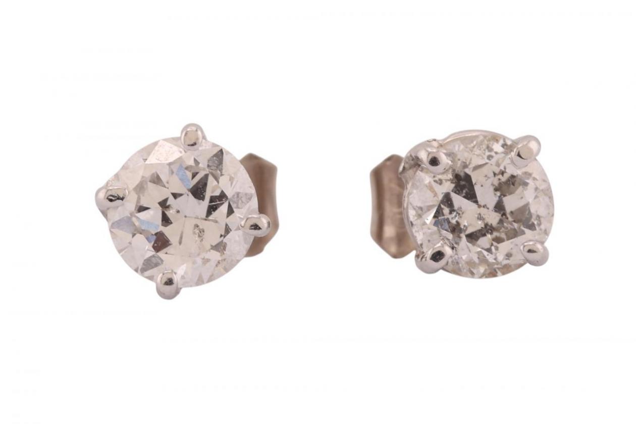 18kt White Gold Old European Cut Diamond Stud Earrings