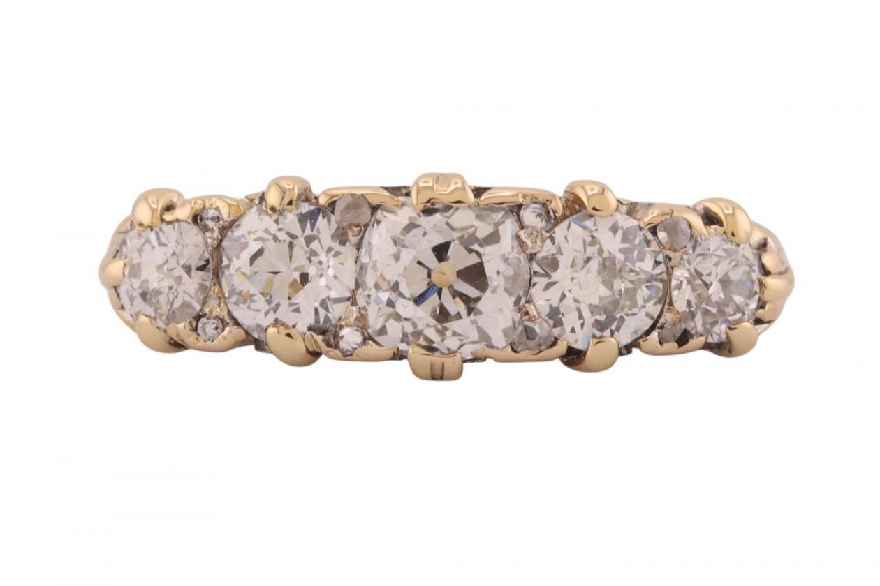18kt Yellow Gold Five Stone Old European Cut Diamond Ring