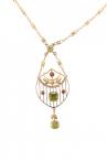 15kt Yellow Gold Peridot, Tourmaline and Seed Pearl Pendant Necklace