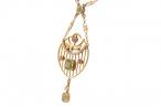 15kt Yellow Gold Peridot, Tourmaline and Seed Pearl Pendant Necklace
