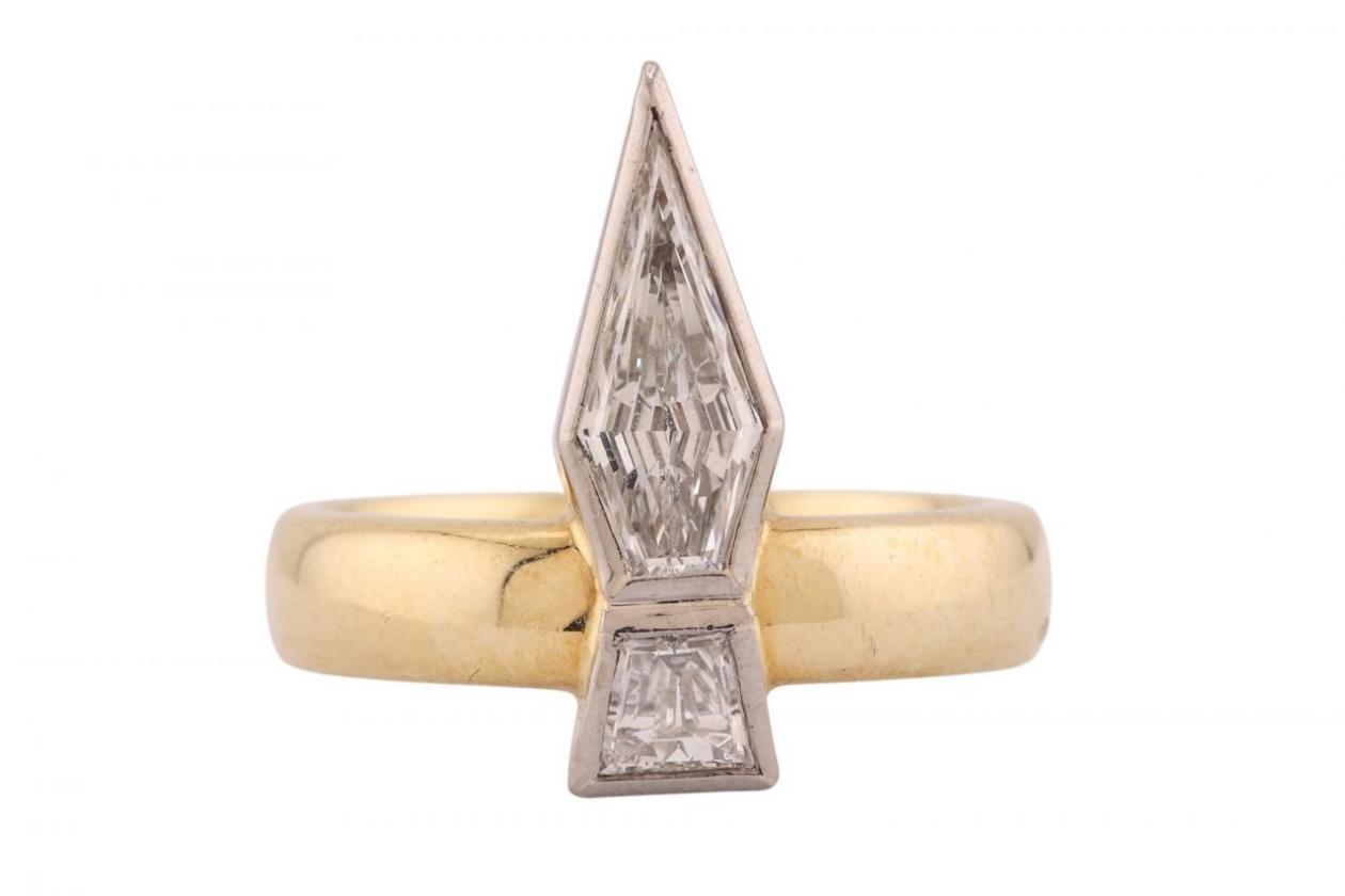 18kt Yellow and White Gold Kite Cut Diamond Ring