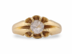 European cut diamond solitaire ring set in 18k yellow gold