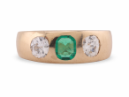 Emerald and diamond three stone ring