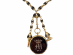 Yellow Gold Rose Cut Diamond and Black Enamel Fob Watch with Enamelled Longchain, Key and Carnelian Seal