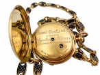 Yellow Gold Rose Cut Diamond and Black Enamel Fob Watch with Enamelled Longchain, Key and Carnelian Seal