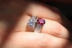 18kt White Gold Diamond and Rubellite Crossover Ring