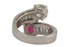 18kt White Gold Diamond and Rubellite Crossover Ring