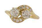 18kt Yellow Gold Old Mine Cut Diamond Two Stone Twist Ring