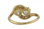 18kt Yellow Gold Old Mine Cut Diamond Two Stone Twist Ring