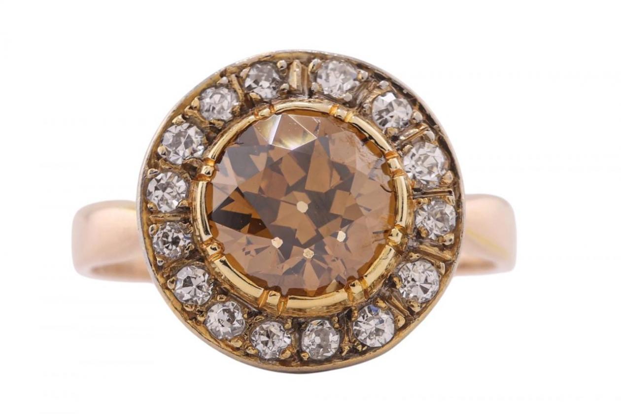 Vintage Edwardian style Cognac diamond cluster ring, circa 1980