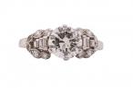 Art Deco Old European cut diamond ring with tiered architectural silhouette