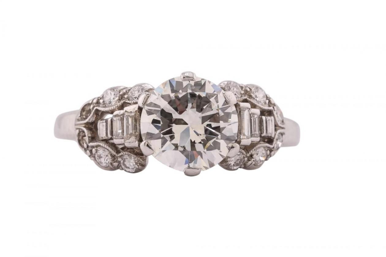 Art Deco Old European cut diamond ring with tiered architectural silhouette
