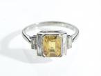 Fancy yellow sapphire and diamond Deco style ring in platinum
