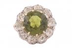 Edwardian Peridot and Old European Cut Diamond Cluster Dress Ring