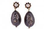 Victorian Garnet Cabochon Drop Earrings with Fly Motif