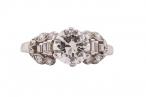 Art Deco Old European cut diamond ring with tiered architectural silhouette