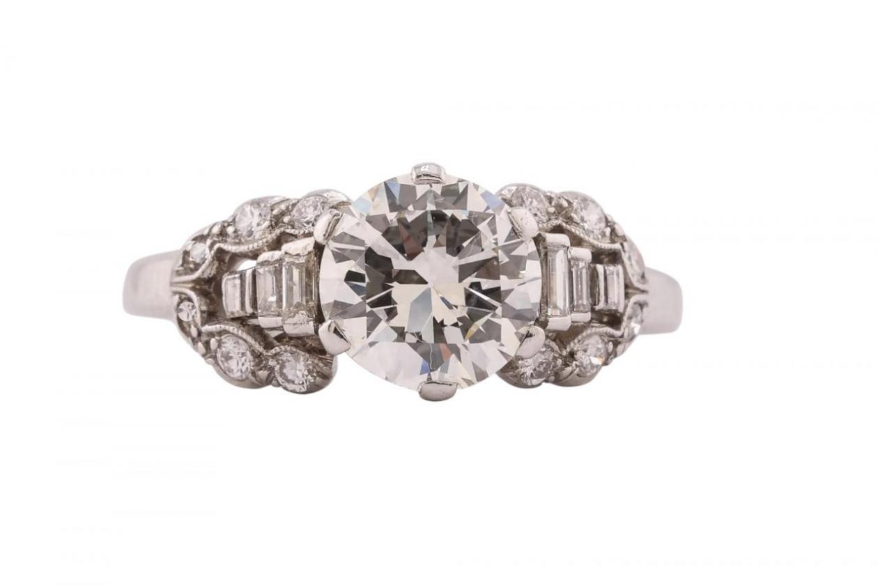 Art Deco Old European cut diamond ring with tiered architectural silhouette