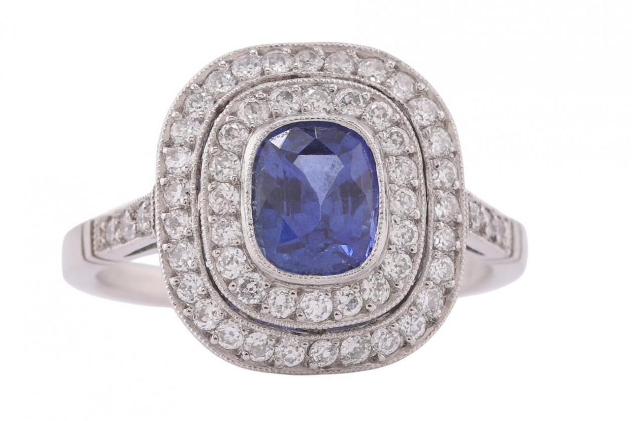 Art Deco sapphire & diamond tiered platinum ring