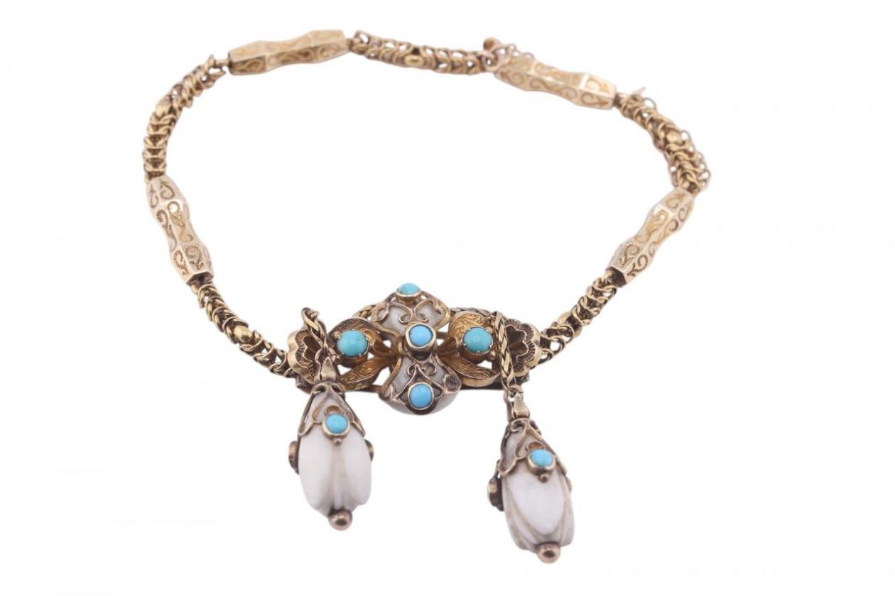 Victorian white coral and turquoise 18kt yellow gold bracelet