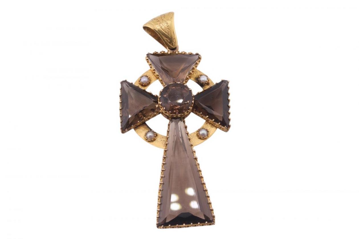 Victorian Celtic revival smoky quartz pendant