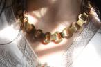 Retro chunky 15kt yellow gold architectural link necklace