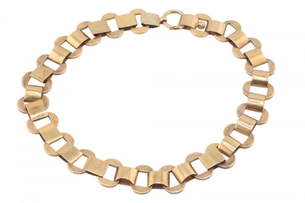 Retro chunky 15kt yellow gold architectural link necklace