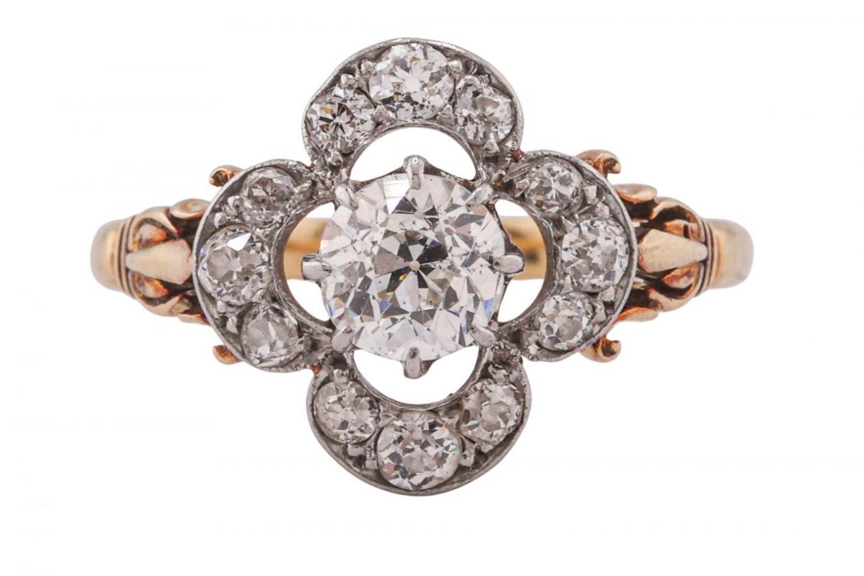 Edwardian 0.80ct Old European Cut Diamond Cluster Halo Ring