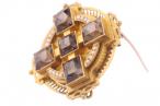 VICTORIAN CELTIC REVIVAL SMOKY QUARTZ AND SEED PEARL CROSS BROOCH, CIRCA 1880