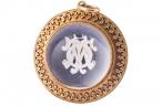 VICTORIAN ESSEX ROCK CRYSTAL GOLD PENDANT ENCLOSING INITIALS T.O.M, CIRCA 1870