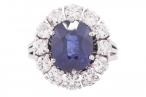 SAPPHIRE AND DIAMOND CLUSTER RING