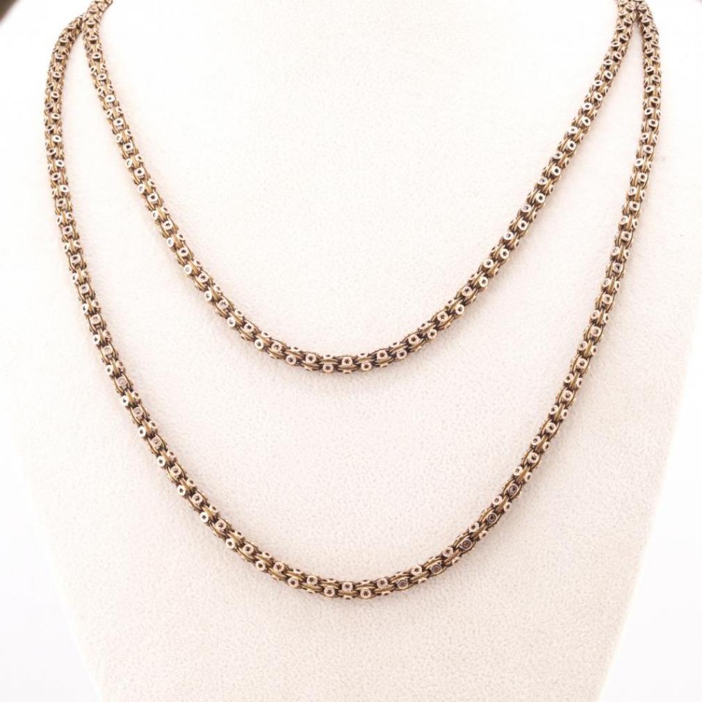 LATE VICTORIAN 15 KARAT GOLD CELESTIAL FANCY-LINK CHAIN, CIRCA 1890